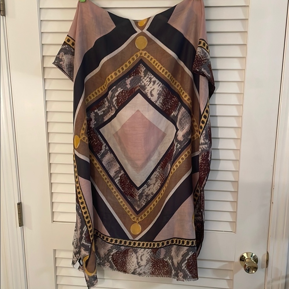 Regina Schrecker Geometric Snakeskin Chain Lightweight Fringe Kaftan Scarf